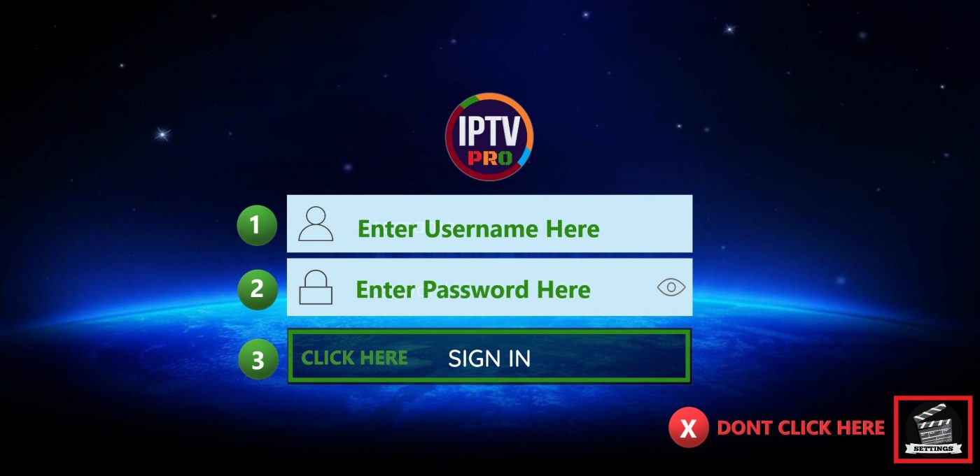 IPTV PRO Login Screen